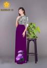 Vải áo dài cách điệu phần ngực lá cùng hoa bông tà