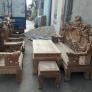 Bộ Bàn Ghế Nghê Đỉnh Tay Khuỳnh vách liền gỗ hương vân