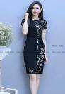 Đầm ôm tay con phối ren D338