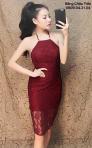 Đầm body ren cổ yếm viền