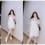 Đầm babydoll form rộng vai thêu hoa pha ren kiểu suông VNXK