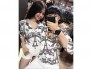 Áo sơ mi cặp nam nữ Quảng Châu 3D họa tiết tháp và xe đạp