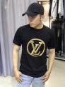Áo thun đen in vòng tròn chứa chữ LV nhũ vàng thời trang cao cấp L45