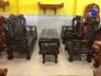 Bộ bàn ghế chạm đào gỗ mun tay 12 – BBG419