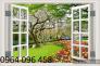 Gạch 3d ốp tường phòng khách tranh cửa sổ