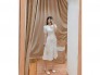 Đầm váy nữ trắng midi nhún thân ngắn tay
