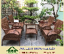 Bàn ghế cafe đan mây nhựa màu nâu giá rẻ HGH881