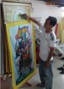 In canvas tranh vải bố treo cúng đàn tại chùa