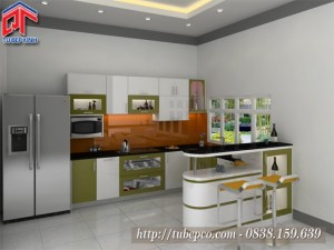 Tủ bếp kết hợp quầy bar bo cong ấn tượng - Tủ bếp xinh TBX62