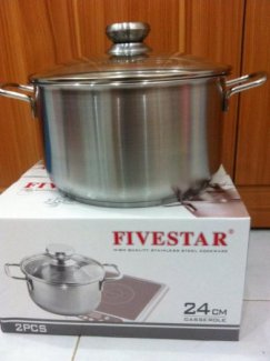 Nồi inox 3 đáy Fivestar 24cm nắp kính