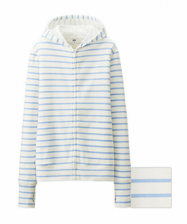 Áo chống nắng Uniqlo cotton trắng sọc xanh