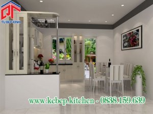 Tủ bếp acrylic màu trắng kem giúp không gian bếp cực kì quyến rũ, tinh tế PTL116