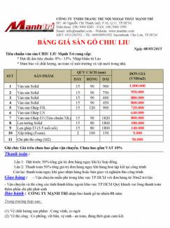 Báo giá sàn gỗ Chiu Liu