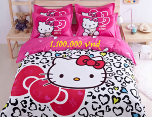Drap trải giường Hello Kitty cho bé gái, drap hello kitty, chăn ga gối hello kitty