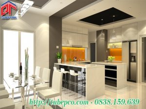 Tủ Bếp Acrylic Kết Hợp Quầy Bar Và Đảo Bếp Thiết Kế Theo Phong Cách Châu Âu Tbx051