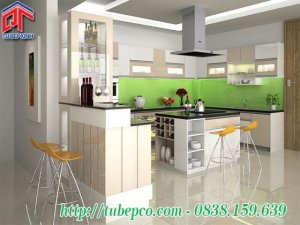 Tủ Bếp Acrylic Thiết Kế Hiện Đại Với Quầy Bar Và Đảo Bếp Sang Trọng Tbx053