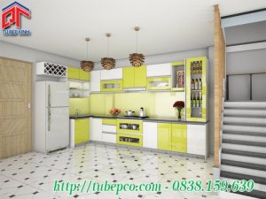 Tủ bếp Acrylic gam màu sắc tươi mới cho không gian bếp hiện đại TBX054