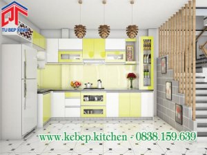 Thiết kế tủ bếp màu xanh non thân thiện PTL140