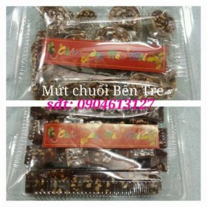 Có 3 loại mứt chuối:
1. Mứt chuối cacao. giá 60.000đ/kg
2. Mứt chuối đậu phộng giá 60.000đ/kg
3. Mứt chuối bánh tráng đặc biệt 75.000đ/kg