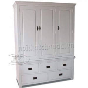 Tủ áo gỗ sồi 3 cánh 5 ngăn kéo màu trắng EUF 012 A- 1M4-1m6-1m8