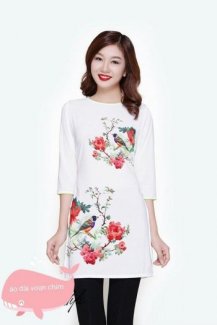 Áo dài cách tân voan chiffon họa tiết chim in cách nhiệt