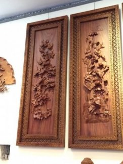 Tranh tứ quý. Gỗ hương đỏ