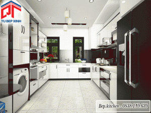 Tủ bếp gỗ Acrylic màu trắng đen cá tính đầy linh hoạt -MÃ SP: KC25C