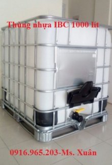 Tank nhựa 1000 lít mới đựng hóa chất, thùng nhựa ibc 1000 lít có khung sắt bao quanh.