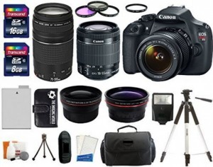 Canon EOS Rebel T5 18MP EF-S Digital SLR Camera USA warranty with canon EF-S 18-55mm f/3.5-5.6 IS II Zoom Lens & EF 75-300mm f/4-5.6 III Telephoto Zoom Lens + 58mm Telephoto Lens + 58mm Wide Angle Lens + Slave Flash + Spare Battery + UV Filter Kit with 24GB Complete Deluxe Accessory Bundle
Giá: 19.045.000