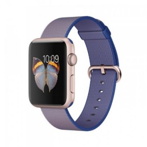 Apple - Apple Watch Sport 42mm Rose Gold Aluminum Case - Royal Blue Woven Nylon Band