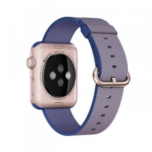 Apple - Apple Watch Sport 42mm Rose Gold Aluminum Case - Royal Blue Woven Nylon Band
