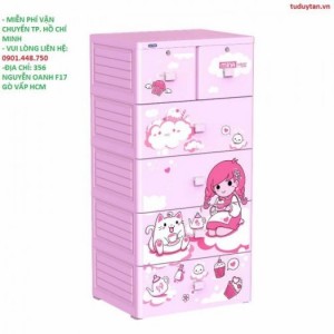 Tủ nhựa Duy Tân Mina 5 tầng 6 ngăn màu hồng em bé và mèo