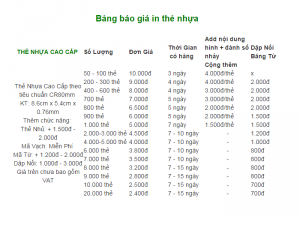 Bảng báo giá in thẻ nhựa cao cấp từ In Kỹ Thuật Số