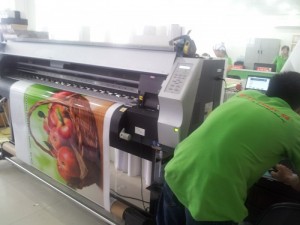 In decal mực dầu, chất liệu decal sữa hình ảnh giỏ trái cây cho cửa hàng bán thực phẩm tươi, thực phẩm xanh, sạch tại TPHCM | Với máy in Mimaki hiện đại, màu sắc in rực rỡ, sắc nét, hình ảnh in ấn chân thực, trang trí cửa hàng đẹp, tạo bầu không khí đầy thiên nhiên, kích thích mua sắm với khách vào cửa hàng