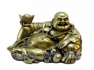 Tượng di lạc bê thỏi vàng kim nguyên bảo dài 23cm