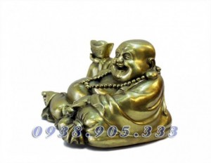 Tượng di lạc bê thỏi vàng kim nguyên bảo dài 23cm