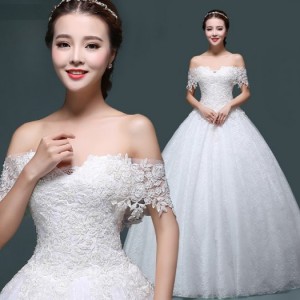 Áo cưới công chúa, chân ren, trễ vai - M026 - Cattien Bridal Dress