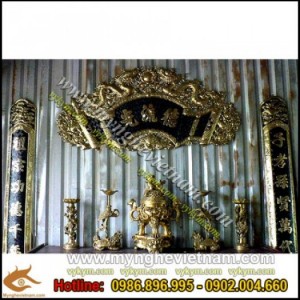 Bộ cuốn thư câu đối đồng vàng, hoành phi câu đối 1m55