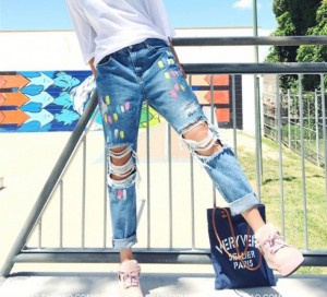 Quần jeans dài rách lỗ mã: qd1132