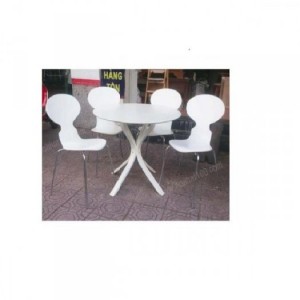 Bộ bàn tròn gỗ uốn màu trắng- BGNT758
