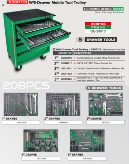 Tủ đồ nghề 6 ngăn Toptul - 208 chi tiết-  màu xanh lá- Giá khuyến mãi Chỉ áp dụng trong tháng 7