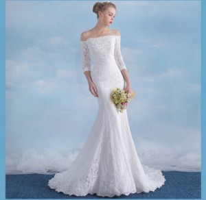 Áo cưới đuôi cá, trễ vai, tay dài ren hết áo - M468 - Cattien Bridal Dress