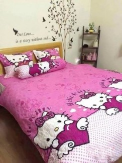 88k Bộ ga chun kèm 2 vỏ gối Hello kitty cánh tim m6