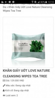 Khăn Giấy Uớt Love Nature Cleansing Wipes Tea Tree