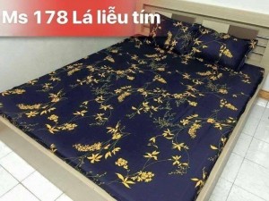 Bộ ga kèm 2 vỏ gối trơn lá liễu tím m6