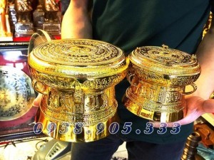 Trống đồng mạ vàng đk 12cm, quà tặng lưu niệm trống đồng