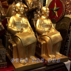 Tượng đồng Bác Hồ ngồi đọc báo cao 42cm phủ bóng đẹp