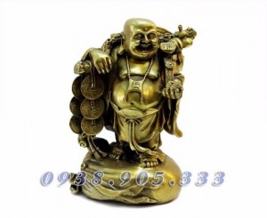 Tượng Phật Di Lạc gánh tiền 25cm đồng vàng
