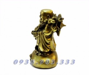 Tượng Phật Di Lạc gánh tiền 25cm đồng vàng