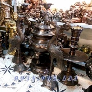 Đỉnh thờ cúng dơi phúc cao 60cm đồng giả cổ